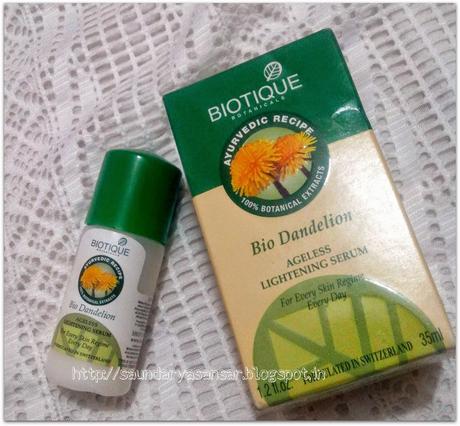 Biotique Botanicals Bio Dandelion Ageless Lightening Serum..for every skin regime every day-Review