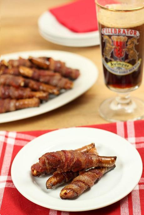 Bacon Wrapped Pretzel Rods with Brown Sugar and Cayenne Pepper - Creative-Culinary.com