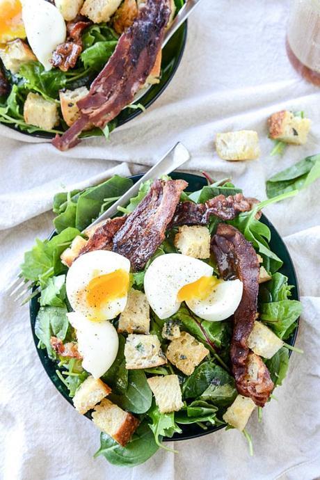 baby kale breakfast salad with soft boiled eggs and maple bacon vinaigrette How Sweet Is It FAF
