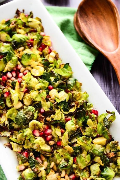 CRISPY BRUSSELS SPROUT SALAD WITH POMEGRANATE SEEDS Blissful Basil FAF