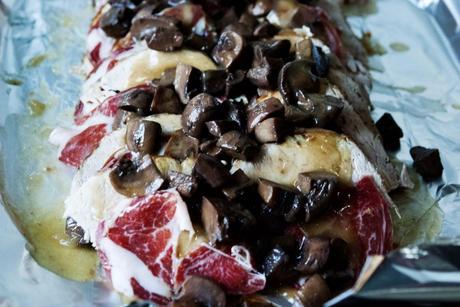 Double cooked Pork Loin with Coppa and mushrooms