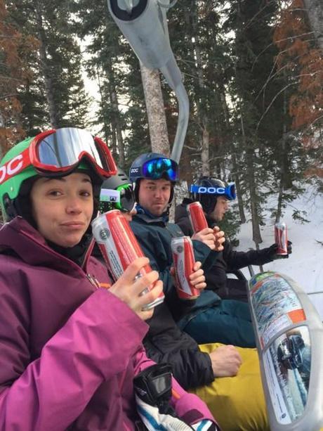 BUDWEISER BEERS ON THE CHAIR LIFT AT CANYONS