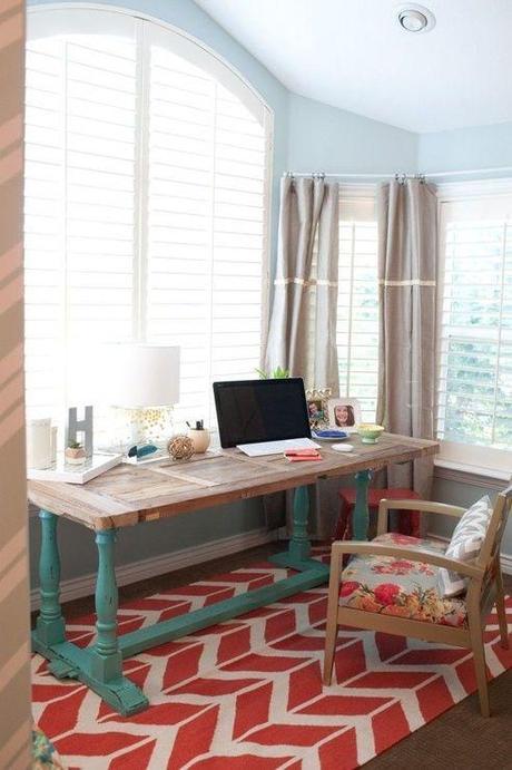 paint computer table like this and find a cute rug to go under - spruce up office area