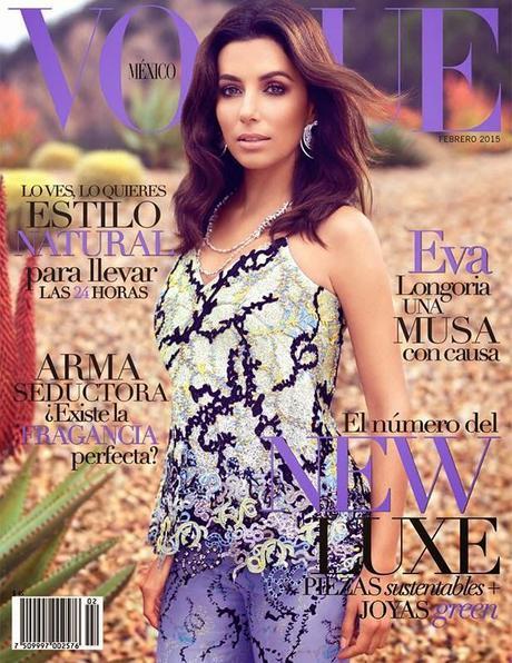 Eva Longoria in Mary Katrantzou on Vogue Mexico February 2015 Cover