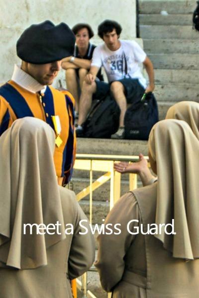 Swiss Guardsman speaking with nuns