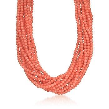 Ross-Simons - Multi-Strand Coral Bead Necklace in 18kt Gold Over Silver. 17