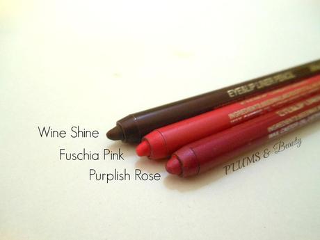 Coloressence Waterproof Lip Liner Pencil Wine Shine, Fuschia Pink, Purplish Rose : Review, Swatches, Price