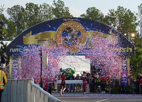 Finish line confetti for Walt Disney World Marathon women's winner