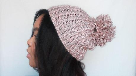 Chunky knit Hat, Pink Knit Hat with Pom Pom