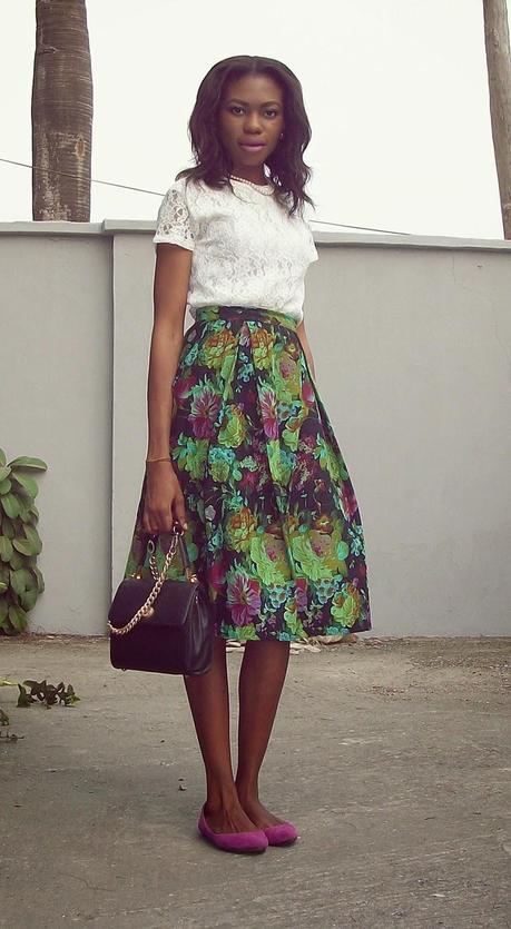 Pleated Floral Skirt