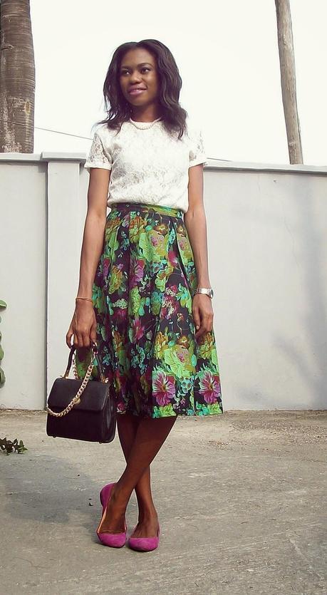 Pleated Floral Skirt