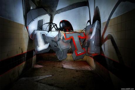 odeith-anamorphic-3d-white-block-graffiti-letters-standing-black-widow