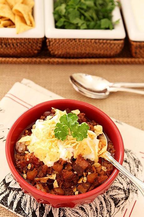 Smoky Beef, Bacon and Bourbon Chili from Creative-Culinary.com