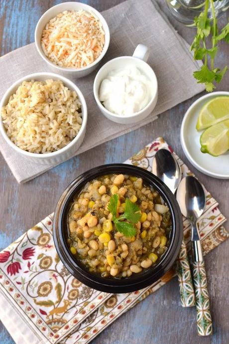 Vegetarian White Chili with Roasted Poblano Peppers