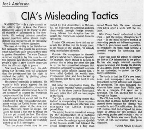 CIA spreads disinformation to news agencies