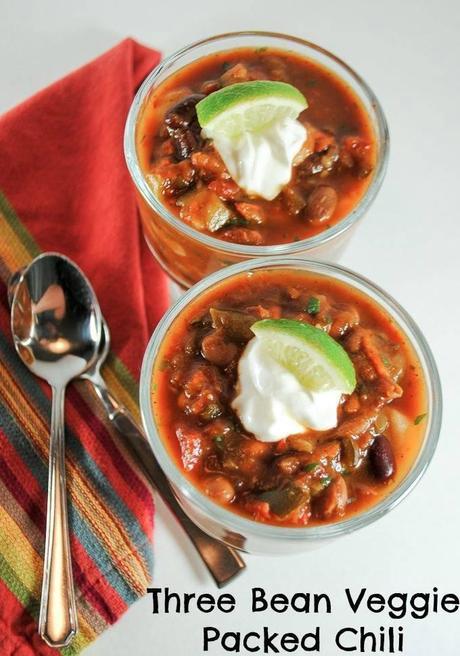 Slow Cooker Three Bean Veggie and Sweet Potato Chili