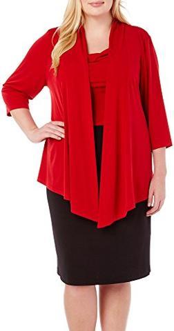 Connected Apparel - Plus Colorblock Duet Dress-18W, Red