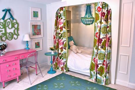 Tween Girls' Bedroom Reveal in Pink, Blue, and Floral With Built in Bed and Painted Desk (And Source List)