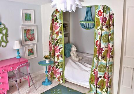 Tween Girls' Bedroom Reveal in Pink, Blue, and Floral With Built in Bed and Painted Desk (And Source List)