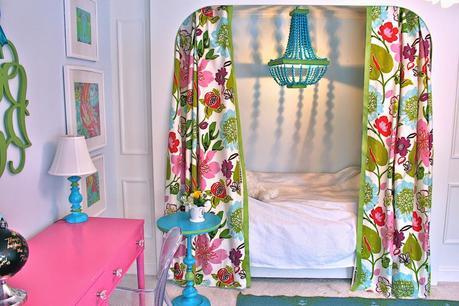 Tween Girls' Bedroom Reveal in Pink, Blue, and Floral With Built in Bed and Painted Desk (And Source List)