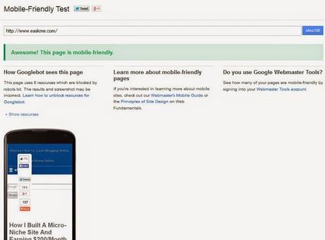 Google`s Mobile Friendly testing tool and Mobile Friendly Label : eAskme