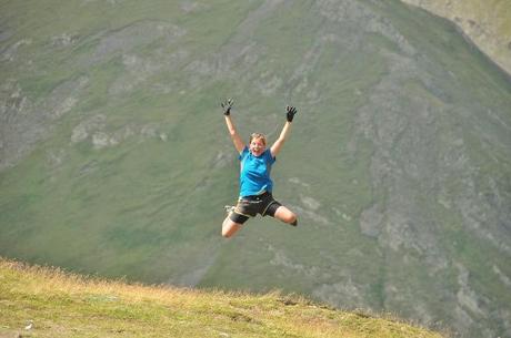 Jumping for joy at the top of a very difficult pass in Georgia.