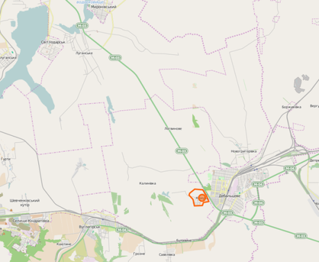Komuna is highlighted on this map in orange. It is right on the western outskirts of Debaltsevo.