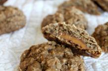 Rolo-Stuffed Chocolate Oatmeal Cookies with Toffee Bits