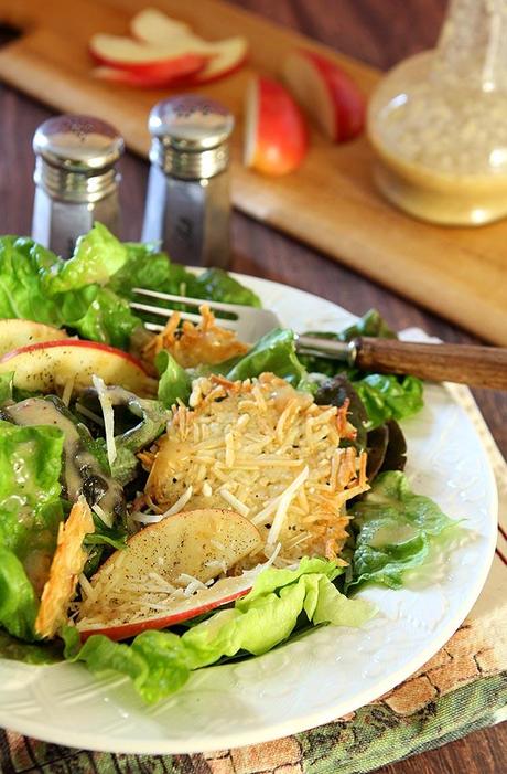 Red Leaf Lettuce with Apple and Parmesan Crisps