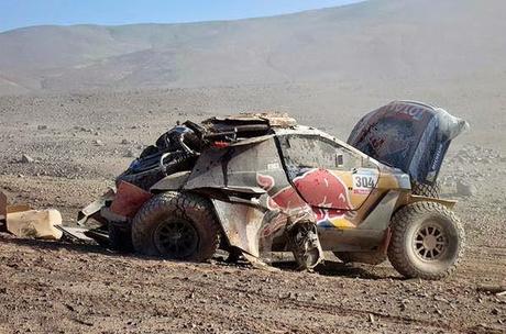 Things are not turning out so well for this race car... and it's a long walk out of the desert