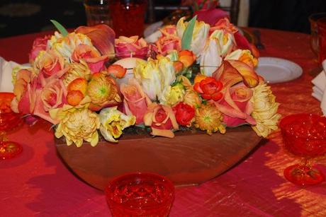 Fall flowers in vase as table centerpieces