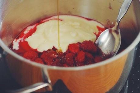 homemade raspberry yogurt gummy glitter hearts.