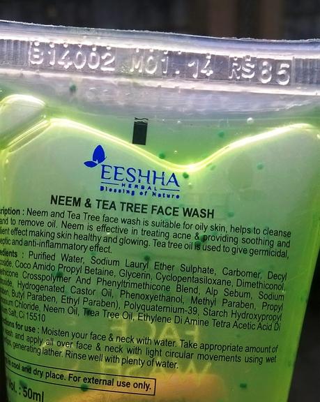 EESHHA HERBAL ANTI-ACNE NEEM & TEA TREE FACE WASH REVIEW