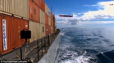 Tomohawk missile punches through a shipping container