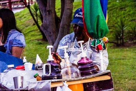 Snow cones for sale from a street vendor during Panama carnival