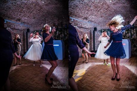 Bride dancing with friends