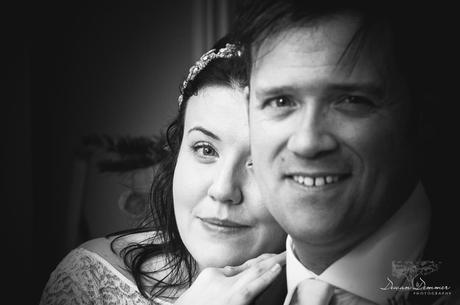Black white bride in focus portrait