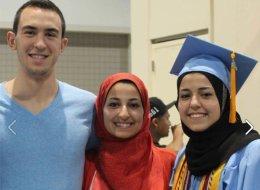 Deah Shaddy Barakat, right his wife Yusor Abu-Salha, and her sister, Razan Mohammad Abu-Salha, in an undated Facebook photo.