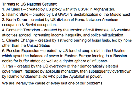 Create a problem, then declare war on it. Fund massive defense spending dollars and send lots of soldiers to fight the problem you created = brilliant strategy.