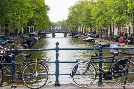 bicycles on a bridge in Amsterdam