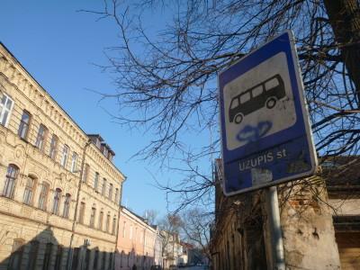 Backpacking in Uzupis: Top 12 Sights in The Republic Nobody Has Heard Of A bus stop Uzupis Gatve