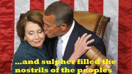 U.S. House Speaker John Boehner kisses House Minority Leader Nancy Pelosi, as he holds the gavel after being re-elected speaker on the House floor at the U.S. Capitol in Washington