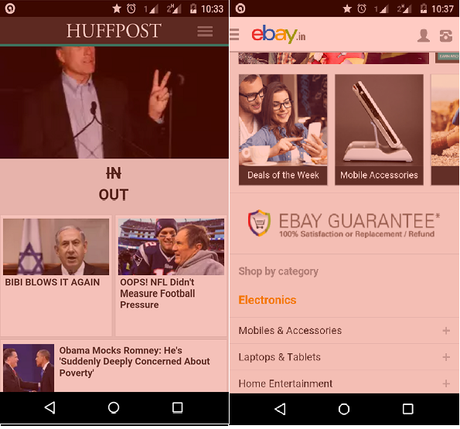 HuffPost and Ebay Mobile Website