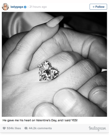 Lady Gaga's heart-shaped diamond engagement ring - @ladygaga