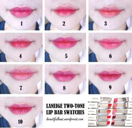Laneige Two-tone lip bar swatches  (6) combined