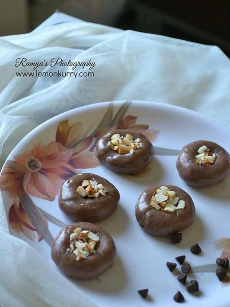 chocolate peda - instant chocolate peda recipe- using condensed milk