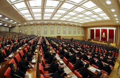 View of participants of the expanded meeting of the WPK Political Bureau in Pyongyang on February 18, 2015 (Photo: Rodong Sinmun).