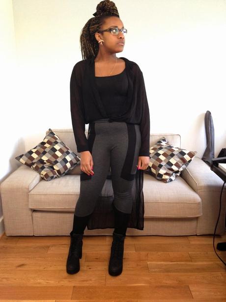 HM Kimono Shirt Top Topshop Leggings New Look Chunky Cleated Sole Black Boots