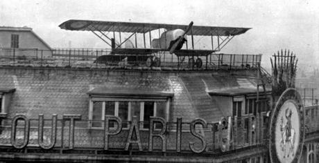 Jules Védrines, 1st pilot to fly at more than 100mph, winner of the 1912 Gordon Bennett race, once landed a plane on a dept store roof on a dare... and though the people loved it, the city was PISSED!