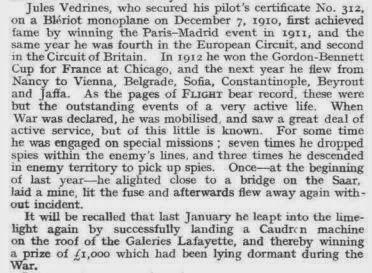 Jules Védrines, 1st pilot to fly at more than 100mph, winner of the 1912 Gordon Bennett race, once landed a plane on a dept store roof on a dare... and though the people loved it, the city was PISSED!